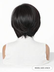 8 Inch Straight Low Curvature Heat Resistant Synthetic Bob Wig Natural Black Layered Side Part Short Wigs For Women Daily Office Wear - Multicolor - View 8