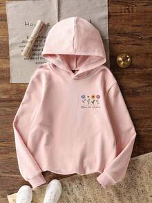 Tween Girl Fun Print Sweatshirt, Warm And Comfortable Fleece-Lined Pullover Sweatshirt For Autumn/Winter - Pink - View 5