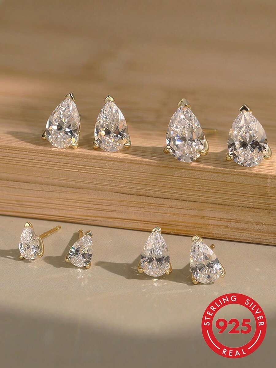 ORSA JEWELS 1 paire de boucles d'oreilles à tige en argent sterling 925 glamour avec une magnifique pierre de zircone taillée en goutte d'eau et une pierre taillée en ovale, bijoux scintillants pour femmes, anniversaire