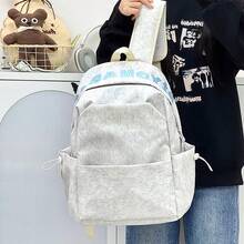 LECEY Mochila portátil de gran capacidad con patrón de letras para mujer - Blanco - Ver 4