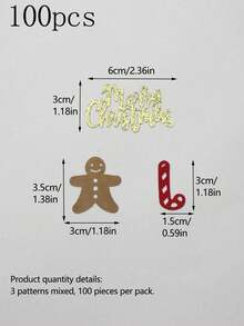 100pcs Christmas Gingerbread Man Candy Cane Confetti, Cute Holiday Table Scatter Decorations For Christmas Party, Winter Theme Party, Dinner Table Decor - Multicolor - View 3