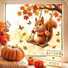 1pc Autumn Thanksgiving Maple Leaf Window Sticker, Squirrel Hedgehog Ghost Butterfly Design, PVC Static Cling, Suitable For Home Store Party Glass Decoration Decal, Halloween Decoration - Cartoon Window Stickers - View 4