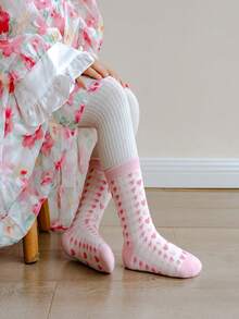 5 Pairs Girls' Pink Heart Princess Style Mid-Calf Socks, Suitable For Ages 1-2, 2-3, 3-8, 8-12 Years Old, Spring/Autumn - Multicolor - View 9