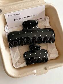 2pcs/1pc Women's 10.7cm/4.21in Black Spotted Glossy Lightweight Plastic Hair Claw Clip, Fashionable Versatile Premium Elegant Minimalist Solid Color Hair Accessory For Daily Wear, Outings, Casual, Party, Commute, Beach, Vacation, Ponytail, Updo, Face Washing, Bathing, Makeup, Outfit Matching, Hair Clip - Black - View 5