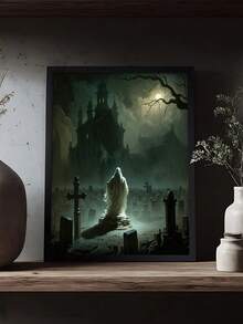 1 pieza Impresión gótica de fantasma oscuro, rosa del cementerio, fantasma en el cementerio bajo la luz de la luna, regalo ideal, adecuado para dormitorio, sala de estar, oficina, arte de pared, decoración de pared, decoración del hogar, decoración de la habitación, arte de pared en lienzo, pósteres, arte de pared con marco, marco opcional - 1 unidad - Ver 2