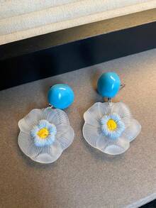 1 Pair Elegant Resin Flower Drop Earrings, Vacation Style, Suitable For Women's Daily And Vacation Wear - Multicolor - View 5