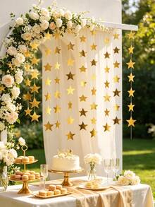 33/66pcs/String Gold Star Hanging Banner, Double-Sided Shiny Stars, Suitable For Wedding, Engagement, Birthday, Graduation Party And Other Occasions Photo Backdrop Decoration - Gold - View 6