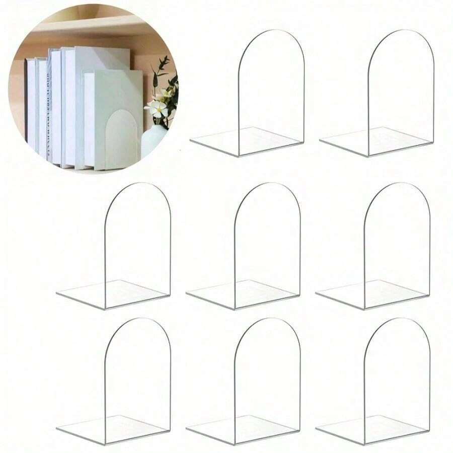 4pcs Clear Acrylic Bookends, Suitable For Bookshelves And Desktops, Used For Storing Home/Office Supplies And Books, Home Storage And Organization, Book Stand, Decorative Bookends