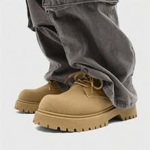 Men's Formal Shoes Four Seasons Low-Top Derby Shoes, Men's Retro Work Shoes Thick Sole Height-Increasing Versatile Shoes, - Khaki - View 5