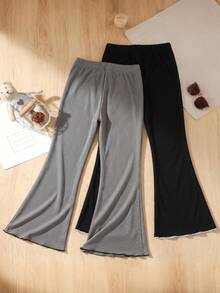 Girls' Casual Comfortable 2 Pieces High Waist Flare Pants Set For Spring And Autumn - Multicolor - View 2