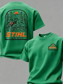 STIHL Into The Woods T-Shirt, STIHL Chainsaw Graphic Tee, Outdoor Woodworker Graphic T-Shirt, Forestry Logging Work Shi,Free Shipping,Top,Cadeau Homme - Green - View 1