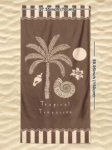 1pc Vintage Coconut Tree & Shell Print Beach Towel, Modern Style Fiber Rectangular Travel Home Beach Towel, Suitable For Swimming, Diving, Summer - Multicolor - View 6