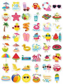 50Pcs Summer Pool Holiday Graphic Stickers, Featuring Tropical Fruits, Pool Toys & Beach Icons Decals, Decor To Custom Stationery, Gift Box & Summer Daily Accessories - Multicolor - View 6