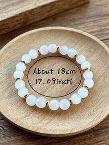 Elegant Selenite Beaded Bracelet - Clarity, Harmony, Calming, Healing Crystal Boho Style Yoga Meditation Jewelry For Women Men, Birthdays, Holidays - White - View 6