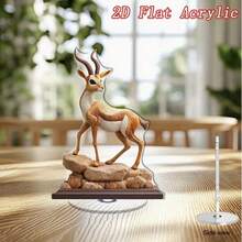 2D flache rotierende Antilope Tischornament moderne minimalistische 2D flache rotierende Hirschstatue, braun/weiße Mähne mit schwarzen/Hornspitzen, Acryl Heim-/Bürodekoration, Weihnachts-/Halloween-/Wildtiergeschenk, stabiler Sockel mit glatter Rotation, platzsparende Sammlerdekoration, 2D flach - A - Übersicht 6