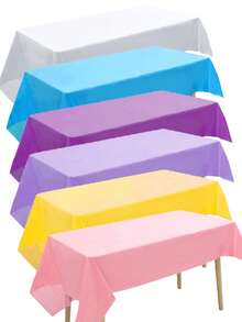 1/6pcs Light Tone Tablecloths. Disposable Rectangular Plastic Colorful Tablecloths, Suitable For Outdoor Scenes, Festival Events, Ice Cream Party Decoration, And Restaurant Graduation Ceremonies, Weddings, Picnics And Other Occasions. - A - View 12
