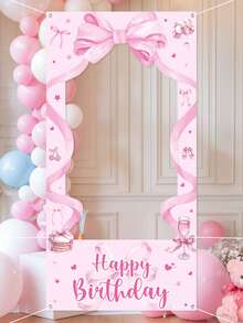 1件粉色蝴蝶結生日相框，生日快樂拍照道具，120*60cm乙烯基背景布，嬰兒洗禮裝飾，嬰兒派對用品，粉色生日裝飾，1歲生日派對裝飾，嬰兒洗禮用品，拍照道具，粉色蝴蝶結裝飾，1歲生日派對裝飾用品，節日派對背景裝飾，嬰兒房裝飾 - 粉紅色蝴蝶結 - 查看 8