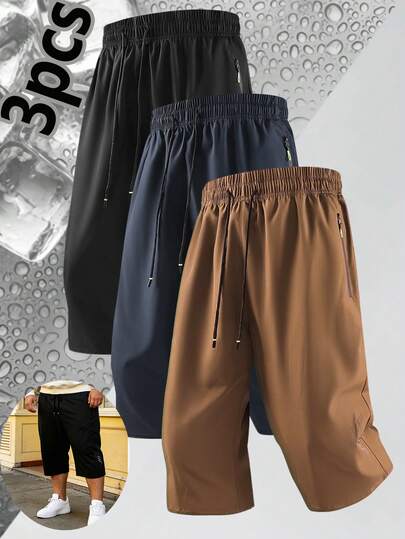 3pcs/Set Plus Size Men's Comfortable Casual Sports Capri Pants