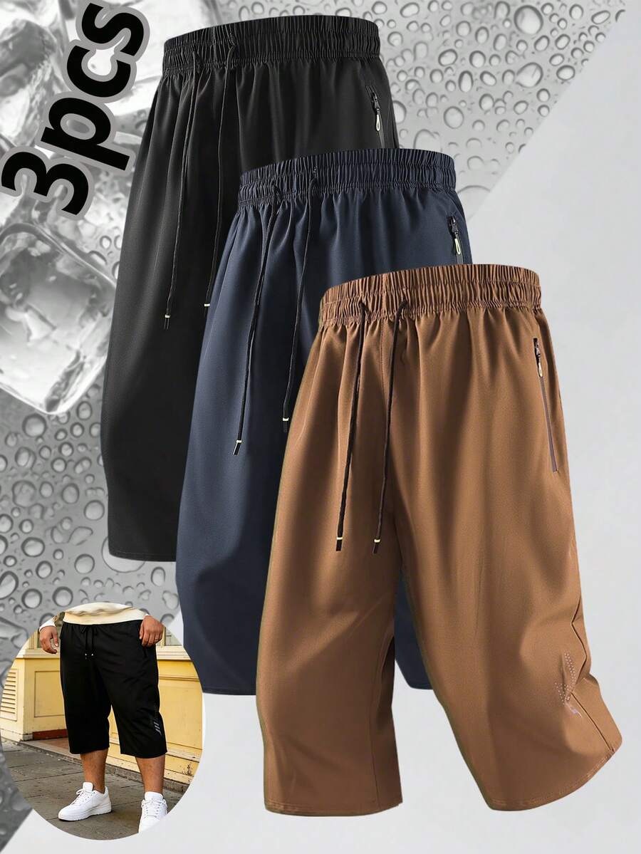 Set de 3 pantalones capri deportivos casuales cómodos para hombres de talla grande