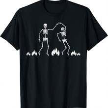 Halloween Skeleton Couple Dancing Gothic Costume Men Women T-Shirt - Black - View 1