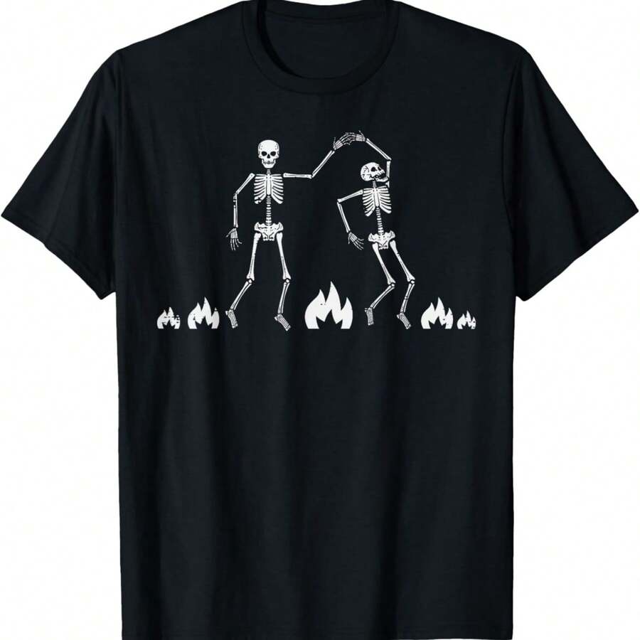 Halloween Skeleton Couple Dancing Gothic Costume Men Women T-Shirt - Black - View 1