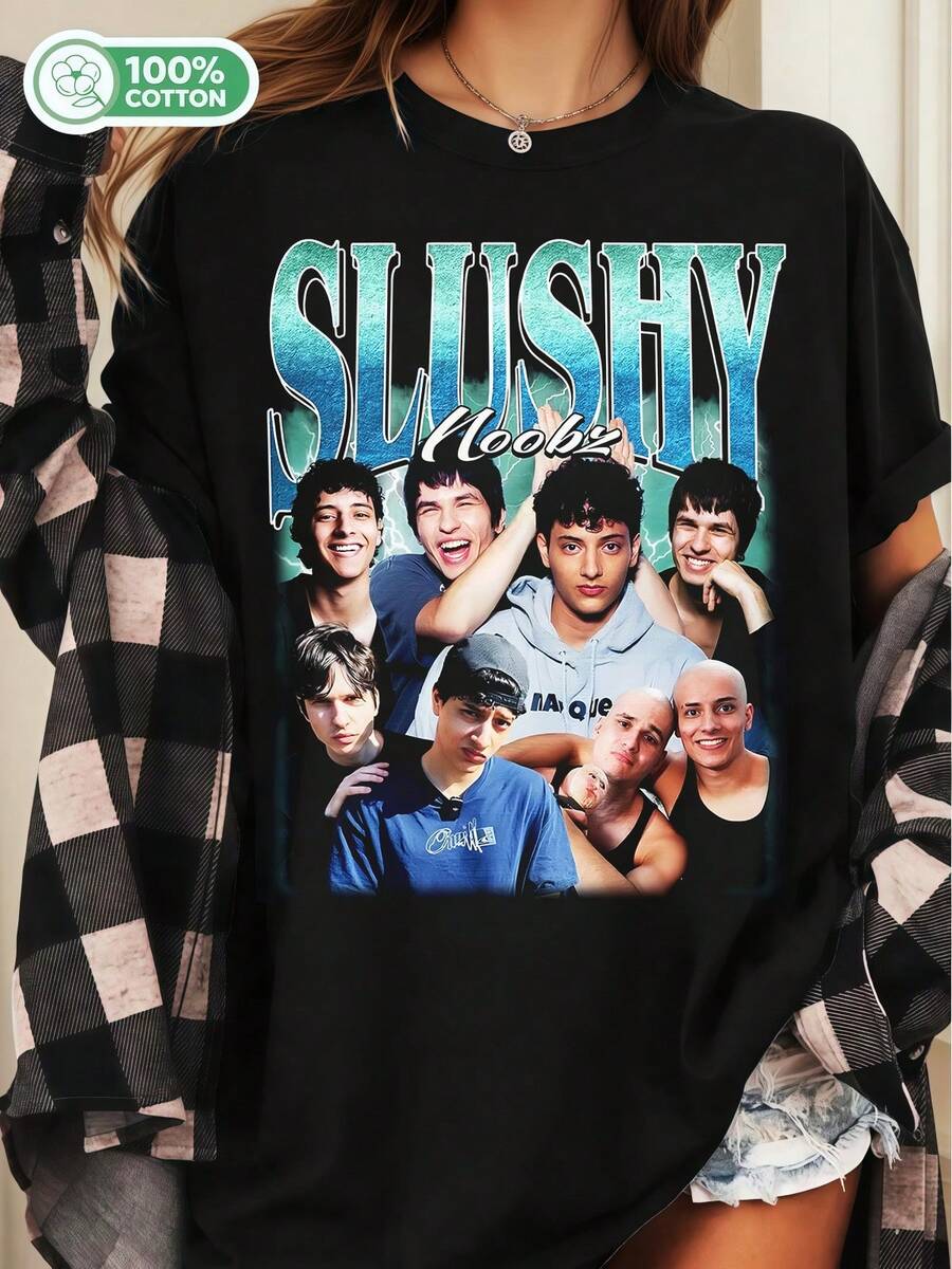 Slushy Noobz Retro Vintage Unisex Shirt, Slushy Noobz Merch, Hamzah Fan Gift, 90s Shirt, Pinterest Style Shirt, Merch.. - Black - View 1