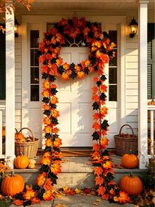 Artificial Black Maple Leaf Garland - Realistic Autumn Orange & Black - Heavy Duty Plastic Foliage Vine, Suitable For Thanksgiving, Halloween, Wedding Decor - No Electricity Required, Indoor/Outdoor Autumn Home, Garden, Party Decoration - Longest Maple Leaf Vine, Can Be Used As Magic Forest Decor, Halloween Decoration, Holiday Wreath Design, No Power Needed, Weather-Resistant Leaves, Home Decor - Multicolor - View 7
