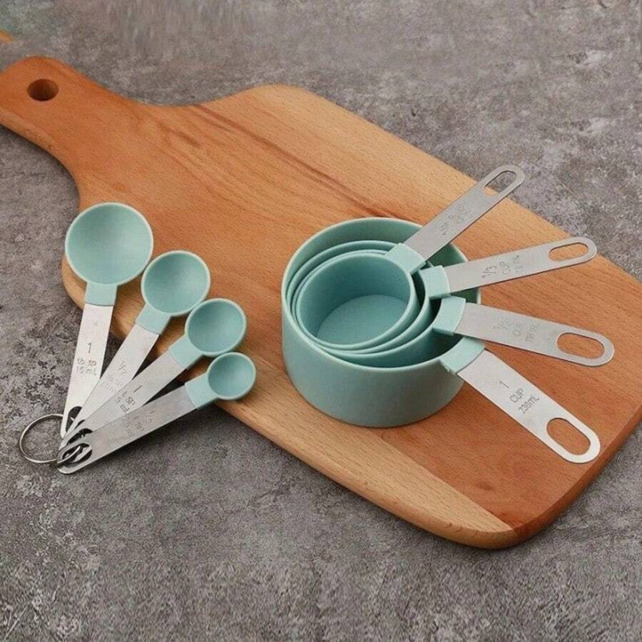 8Pcs Measuring Cups And Spoons Set, Kitchen Baking Measuring Tools For Flour & Liquids, Ml And Cup Units - Mint Blue - View 1