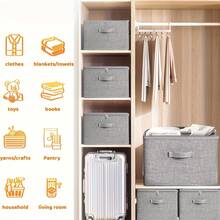 Thickened Linen Foldable Storage Box With Lid, Sturdy Handle Stackable Closet Storage Bin, Dust Moisture Proof Clothes Quilt Toy Book Organizer, Multifunctional Home Storage Container For Wardrobe Bedroom Kitchen Living Room,Bedroom Room Decor,Back To School - Grey - View 7
