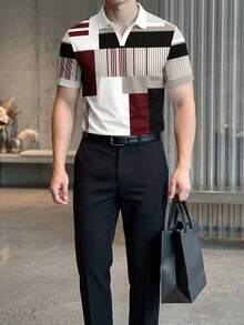 Men's Summer Casual Colorblock Patchwork Polo Shirt Short Sleeve - Multicolor - View 4