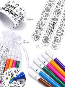 27/9pcs Birthday DIY Coloring Handprint Bracelet Set, Fun Birthday Party Favors, Handmade Activity Gifts And Gift Bag Fillers - Slap Ring + Pen + Mesh Bag - View 6