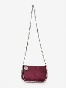 Bolso baguette de metal chapado en plata hecho a mano con correa de cadena, multifuncional y de múltiples usos, para llevar bajo el brazo, de mano, al hombro y cruzado - Burdeos - Ver 4