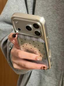 韓系薄荷綠水波紋波點蝴蝶結復古綠百褶星格拼接手機殼，電鍍防摔防震全包保護殼，適用 16 Pro Max、Apple 17 Pro Max、17、16 Pro、15 PM、15、14 Pro、13、12、11、1/3，女生小眾風格，春節週年禮物 - 銀色 - 查看 4