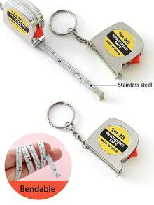 Cinta métrica portátil de acero con llavero, mini regla para proyectos DIY, oficina, carpintería, cinta métrica de 1m, pequeña regla colgante, llavero para coche - Multicolor - Ver 1