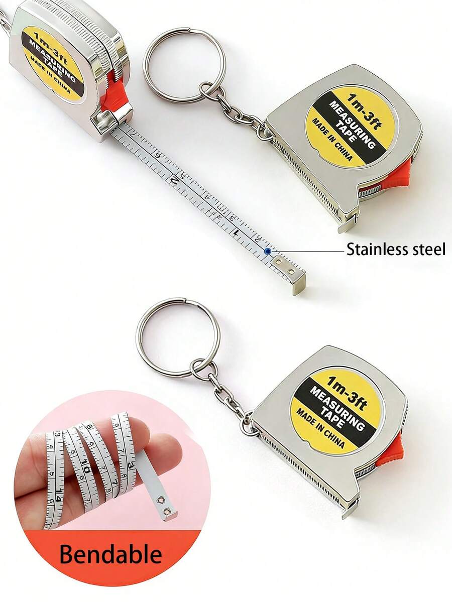 Cinta métrica portátil de acero con llavero, mini regla para proyectos DIY, oficina, carpintería, cinta métrica de 1m, pequeña regla colgante, llavero para coche - Multicolor - Ver 1