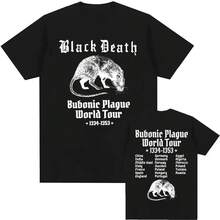 Bubonic World Tour 2024 T-Shirts für Männer und Frauen, Lässiges, Lustiges Meme Gothic T-Shirt, Modisches Vintage Oversized Baumwoll-Kurzarm-T-Shirt - Schwarz - Übersicht 1