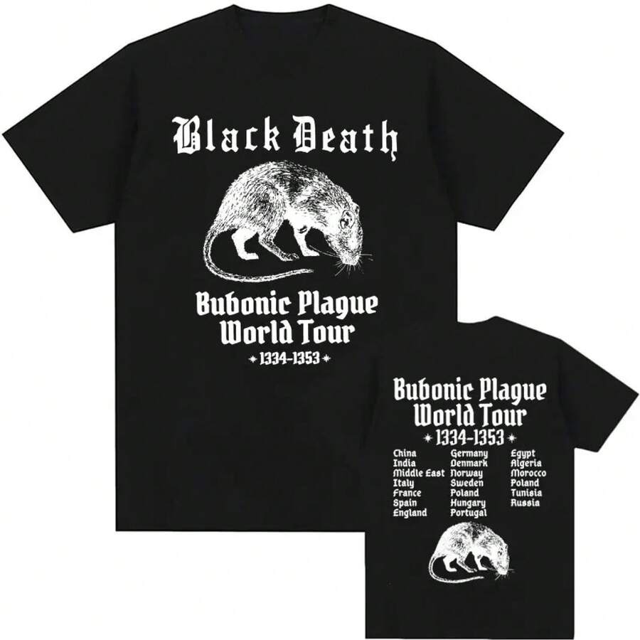 Bubonic World Tour 2024 T-Shirts für Männer und Frauen, Lässiges, Lustiges Meme Gothic T-Shirt, Modisches Vintage Oversized Baumwoll-Kurzarm-T-Shirt - Schwarz - Übersicht 1