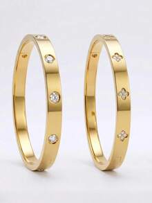 1 chiếc vòng tay đinh tán bằng thép không gỉ đính đá Zirconia kiểu dáng tối giản, thanh lịch dành cho thanh thiếu niên. - Nhiều màu - Xem 9