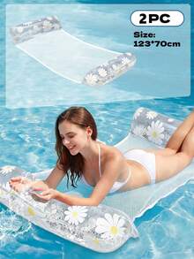 Daisy Glitter Transparent Inflatable Water Hammock Float, Breathable Mesh Pool Raft With Dual Inflatable Head And Foot Pillows, Foldable Portable Swimming Bed For Beach, Pool And Summer Vacation - Multicolor - View 16