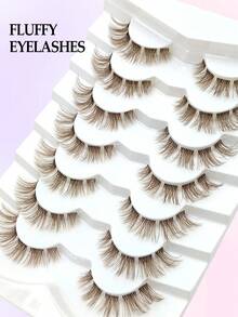 Asiteo 7 Pairs Brown Natural Lashes,Wispy And Fluffy False Eyelashes,Natural Look Faux Mink Lashes,With Clear Band Soft,For Daily Makeup Extension,Party,Reusable - Brown - View 6