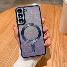 奢華亮片磁吸無線充電保護殼，適用 Galaxy S24 S23 S22 S25 Ultra Plus S25 FE，TPU 手機殼適用 A05 A15 A35 A25 A14 A17 A24 A34 A54 A26 A36 A16 A06 A25 5G，適合送給男友/女友的禮物 - 紫色 - 查看 3