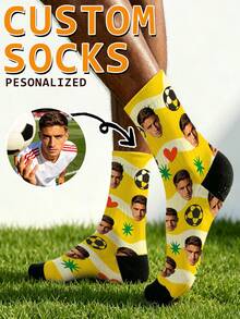 1 Pair Customized Face Photo Printed World Cup Funny Socks, Customized Photo Printed Socks, Football Fan Men's Customized Gift Socks - Multicolor - View 5