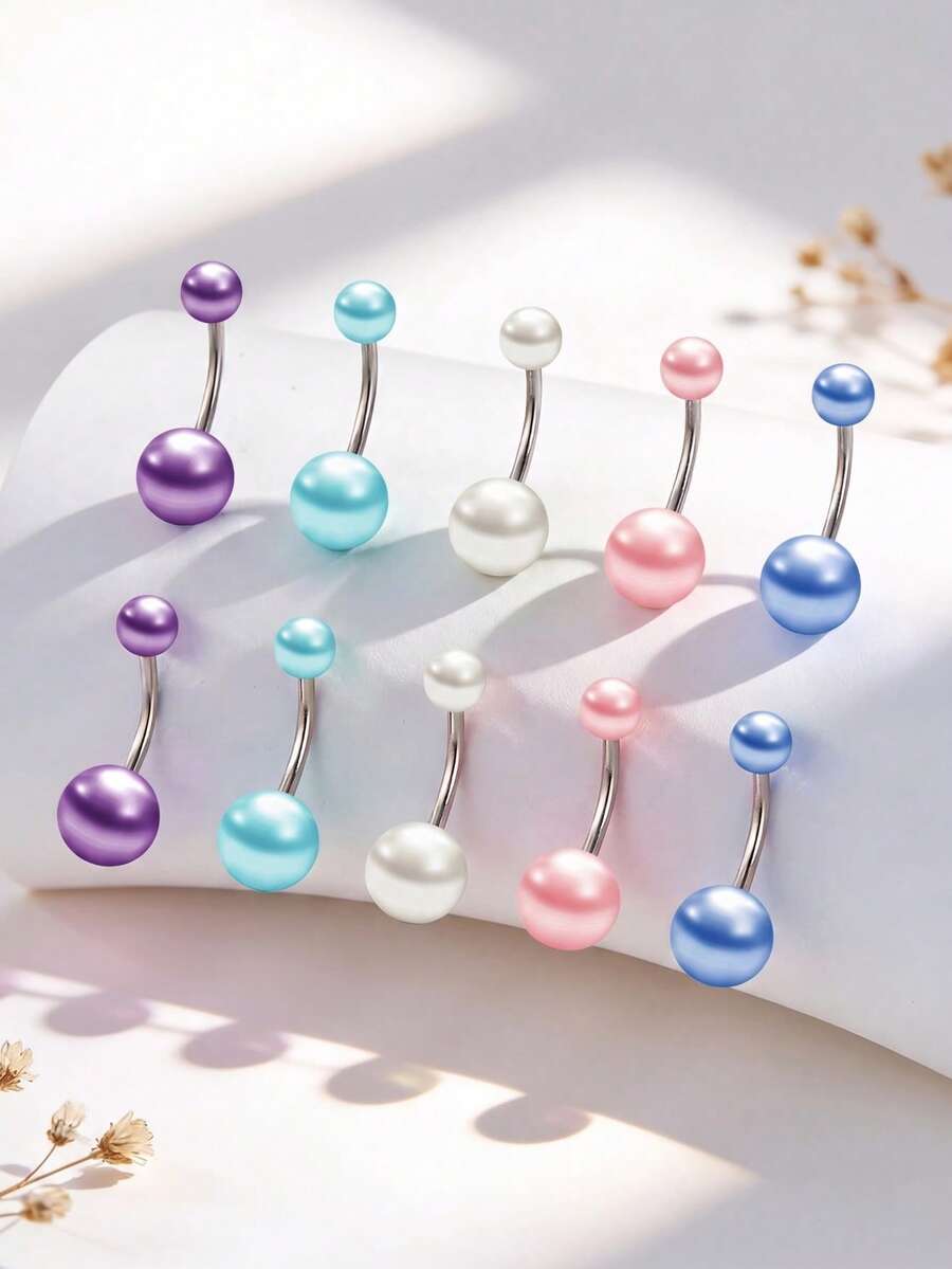 CIZME 14G不锈钢仿珍珠肚脐环,仿珍珠肚脐穿刺饰品,彩色肚脐环,肚脐环,肚脐穿刺饰品,肚脐环 - Fake Pearl - 查看 1