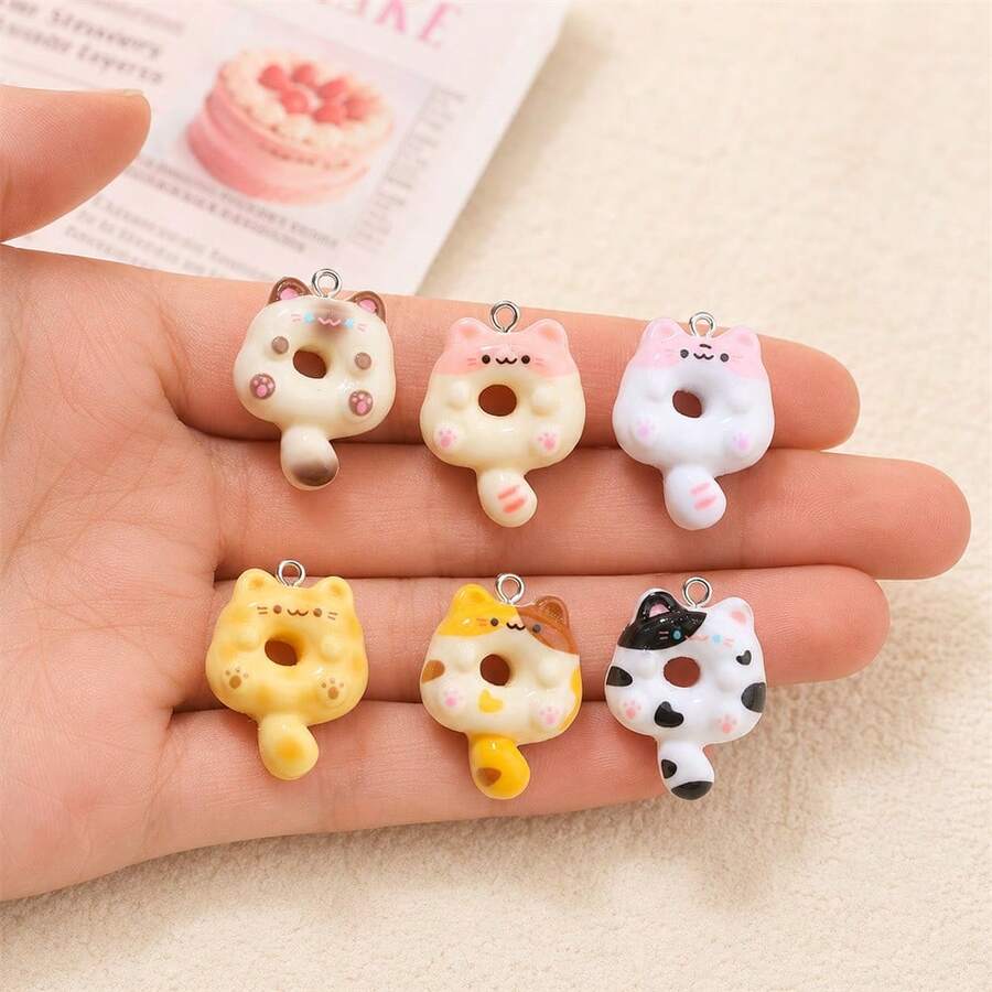 Juego de 10 piezas de dijes de resina en forma de rosquilla de colores, accesorio hecho a mano para la fabricación de joyas como pendientes, collares, pulseras, llaveros, decoración de bolsos - Surtido aleatorio - Multicolor - Ver 1