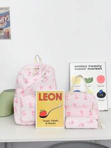 1 Set Tas Ransel Sekolah - Tas Ransel Kapasitas Besar Motif Pita + Tas Bekal + Tempat Pensil, Set Multi-Piece, Dengan Kompartemen Laptop, Tas Ransel Nilon Tahan Lama, Tas Ransel dengan Tali Bahu yang Dapat Diatur - Tas Ritsleting Ringan dan Portabel, Cocok Untuk Pelajar/Remaja/Lulusan, Sempurna Untuk Aktivitas Luar Ruangan/Perjalanan/Sekolah Menengah Pertama/Sekolah Menengah Atas/Perguruan Tinggi, Tas Ransel Penting untuk Kuliah - Beraneka warna - View 3
