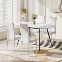 White Marble Table + 4 White PU Chairs