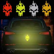 1 Stück kreativer reflektierender Totenkopf-Autosticker - Nacht-Anti-Kollisions-Reflektor - verbessert die Sichtbarkeit auf der Straße - geeignet für Autos, Fahrräder, Roller, Lkw und Motorräder - A - Übersicht 1
