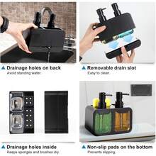 4-In-1 Kitchen Soap Dispenser Set - Dual Pump Hand Soap/Dish Soap Dispenser With Sponge Holder And Brush Holder, Practical Kitchen/Bathroom Soap Dispenser, Creative Kitchen Soap Dispenser, Kitchen Organizer, Countertop Soap Pump, Dish Soap Dispenser, Bathroom Soap Dispenser, Sink Organizer, Refillable Soap Bottle, Soap Container, Kitchen Accessories, Bathroom Accessories, Home Storage, Modern Home Decor, Spring Decor, Back To School Decor - Black - View 7