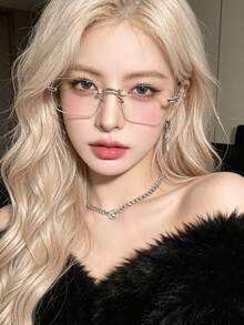 2026 New Style 1 Pair Women's Rimless Flat-Lens Glasses, Fashionable And Versatile, Suitable For Daily Wear, Travel, Gifts, Private Gatherings - Silver - View 3