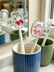 Cherry Pattern Portable Toothbrush Head Protective Cover, Cute Cherry Pattern Storage Box, Reusable Travel Toothbrush Case, Mini Storage Box, Toothbrush Protective Cover Holder, Essential Bathroom Accessory, Featuring Dual Drainage And Ventilation Functions, Suitable For Home, Bathroom, Dorm, Hotel, Office And Travel, Cute Toothbrush Head Storage Box, Ideal Choice For Bathroom Storage, Suitable For Home And Dorm Use, Protect Your Toothbrush Cleanliness, Care For Your Oral Health. - Multicolor - View 5